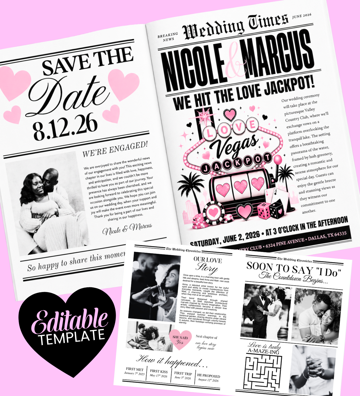 Wedding Newspaper Template | Editable Canva Wedding Newspaper | 17x11 Folded Keepsake | Digital Download (Copy) (Copy)