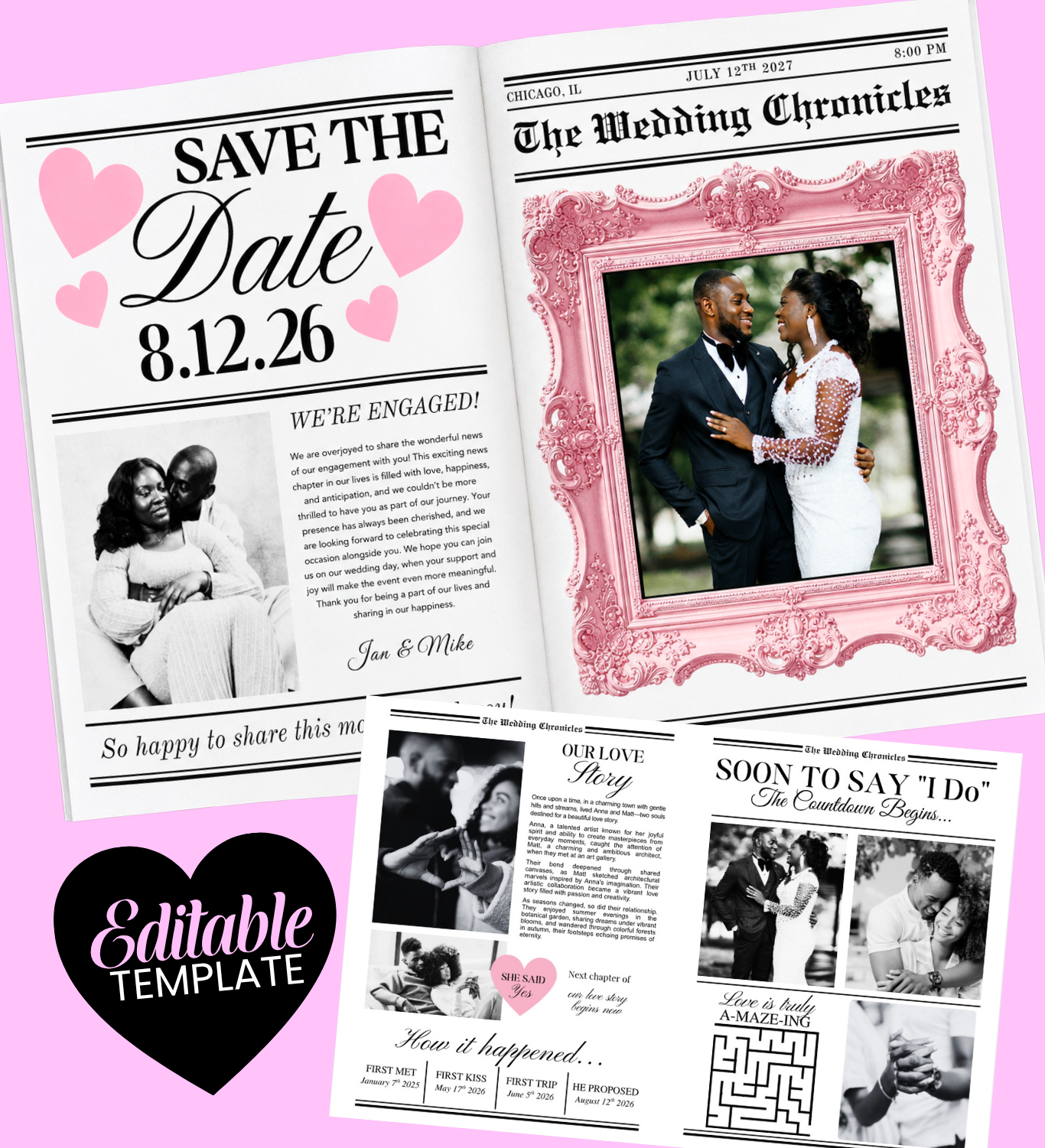 Wedding Newspaper Template | Editable Canva Wedding Newspaper | 17x11 Folded Keepsake | Digital Download (Copy) (Copy) (Copy)
