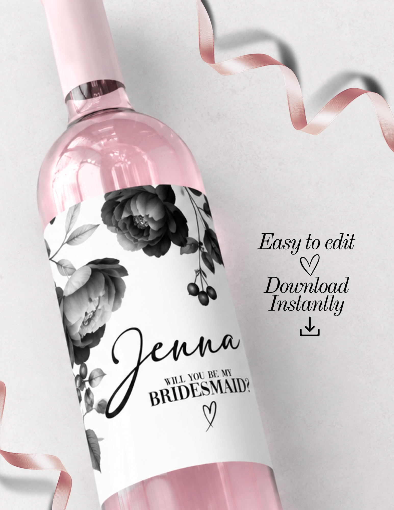 Editable Bridesmaid Proposal Wine Label Template | Printable Wine Bottle Label | Instant Download | Canva Template | Will You Be My Bridesmaid Gift