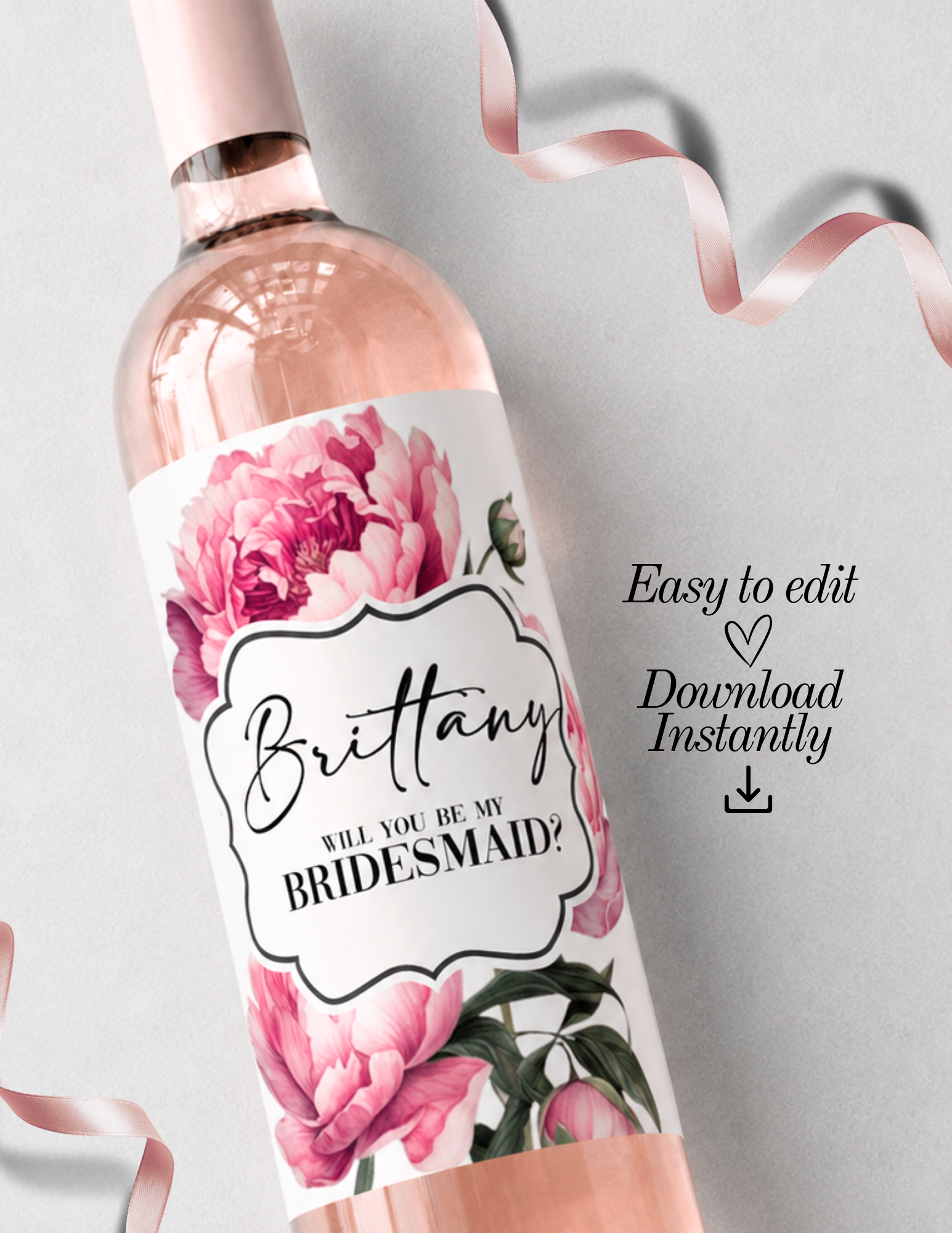 Editable Bridesmaid Proposal Wine Label Template | Printable Wine Bottle Label | Instant Download | Canva Template | Will You Be My Bridesmaid Gift